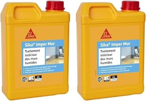 SIKA - Resine pour traitement des murs humides - Sika Imper Mur - Anti-salpêtre, anti-moisissures, anti-humidité pour mur intérieur - Multi-supports - Séchage rapide - 2L (Lot de 2)