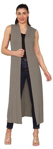 Fashion Flair Plus Size Ladies Womens Sleeveless Maxi Long Length Boyfriend Cardigan Collared Top Long Floaty Duster Jacket Coat Blazer Waistcoat UK 8/26 Mocha