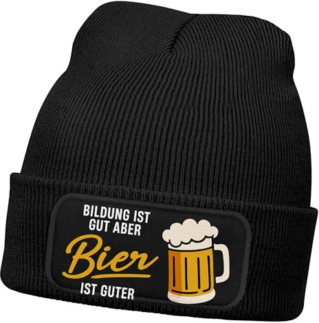 MoonWorks® Herren Beanie Patch lustige Biersprüche Strickmütze mit Spruch Outfit für das Oktoberfest Männer