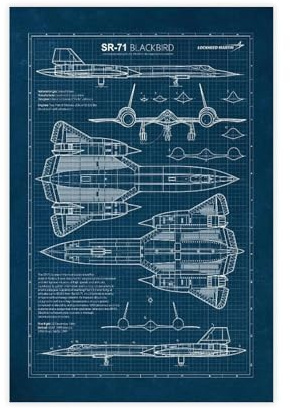 QZFNCOYU SR-71 Blackbird, Blueprint-Poster, Leinwand, Poster, Schlafzimmer, Dekoration, Landschaft, Büro, Raumdekoration, Geschenk, 40 x 60 cm