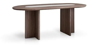 Schreibtisch Couchtisch 160x80x76cm Massivholz Oval Retro Esstisch Nussbaum Travertin Wohnzimmer Küche Deko Möbel Teetisch