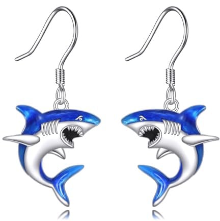 POPLYKE Blauer Hai Ohrringe für Damen 925 Sterling Silber Ohrringe Ocean Schmuck Geburtstagsgeschenke für Frauen Meer Liebhaber