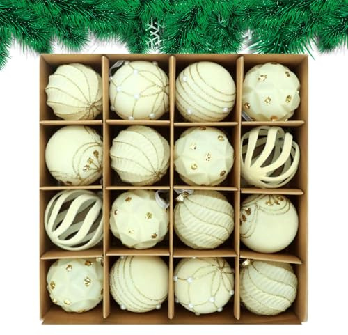 Palline Di Natale - Set Di Decorazioni Per L'Albero Di Natale, Pendenti In Polistirolo - Confezione Da 16 Palline Floccate Con Elegante Finitura In Flanella, Ideali Per Caminetti, Finestre, Pareti, So