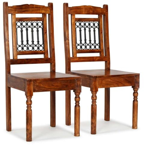 Fangmaliuyun Akazienholz Esszimmerstühle 2er Set Honigfarben Massivholz Stuhl 43x43x100 cm Gusseisen Details Robust & Langlebig für Esszimmer Küche Wohnzimmer
