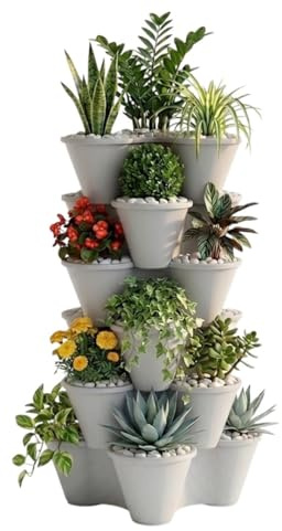 ORGANIZED Strawberry Planter Trio 3-Tier Stacking Pots – Pack of 6 Vertical Garden Planters for Herbs, Flowers & Vegetables Indoor Outdoor Gardening Pots (Silver)