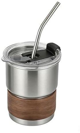 Mixxiula Tazza da Caffè in Acciaio Inox 304 con Cannuccia e Coperchio Antigoccia, Tumbler Termico da 10oz/300ml Mug Caffe Tazza Termica da Viaggio, per Espresso, Bevande Fredde e Tè