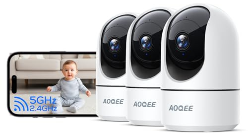 AOQEE 2K 3MP Lot de 3 Camera Interieur 2,4G/5GHz WiFi pour Bebe/Chat/Chien | Camera Surveillance WiFi, Suivi Intelligent, Détection Humaine IA, Sirène, Audio Bidirectionnel, Connectée Smartphone, G5