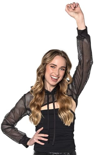 Boland - Fischnetz Bolero mit Kapuze | Crop-Top für Karneval, Festival und Mottoparty