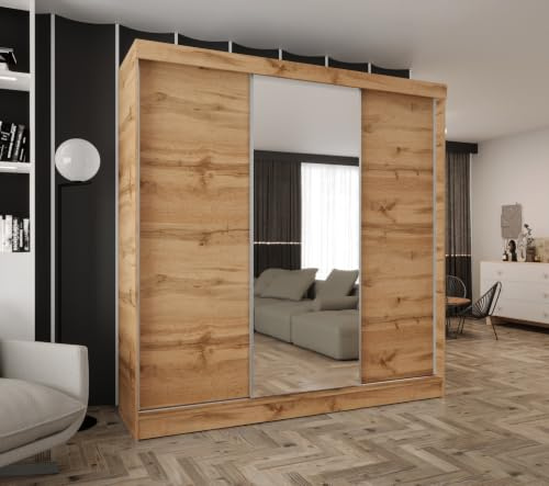Kleiderschrank mit Spiegel und Schiebetüren Eiche Wotan 240x205 cm