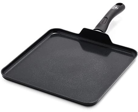 GreenLife Soft Grip Diamond Healthy Ceramic Non-Stick 28 cm Square Griddle Pan, PFAS-Free, Oven Safe up to 160˚C, Black