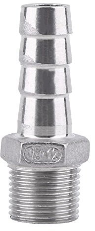 SS304 Conector Cola Manguera Racor Tubería Adaptador Cola Manguera Acero Inoxidable Rosca BSP Macho(3/8 * 12mm)