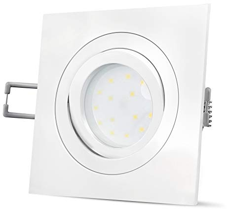 SSC-LUXon QF-2 LED Einbaustrahler eckig weiß dimmbar 4W warmweiß flach | Dimmbares Downlight eckig weiß ohne Dimmer - Helligkeit in 4 Stufen am Lichtschalter, warmweiß, 92x92mm, nur 30mm tief