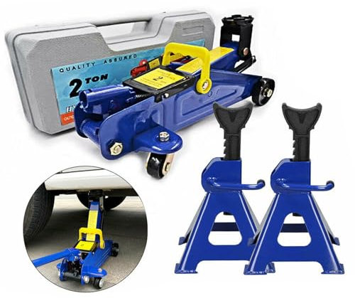Heavy Duty Steel 2 Tonne Hydraulic Trolley Jack + 3 Tonne Axle Stands For Car Garage/Workshop, UK Stock