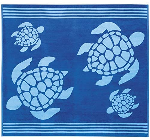 Delindo Lifestyle Frottee Strandtuch Tropical Turtle blau XXL, 100% Baumwolle, Strandlaken ist 180x200 cm groß