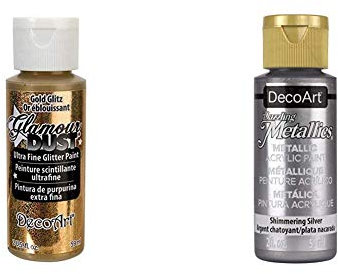 Deco Art Glamour Dust Glitter Paint, Gold Glitz & DecoArt Americana Acrylic Metallic Paint, Shimmering Silver
