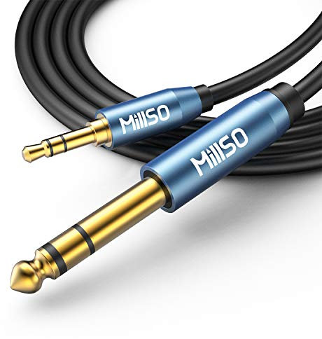 MillSO Cavo Audio Ausiliario da 3,5 mm a 6,35 mm Cavo Jack da Jack 6,35 a Jack TRS da 3,5 mm per Amplificatore per Basso, Chitarra, Pianoforte, Cuffie, Altoparlanti e Sistema HiFi - 2.4M