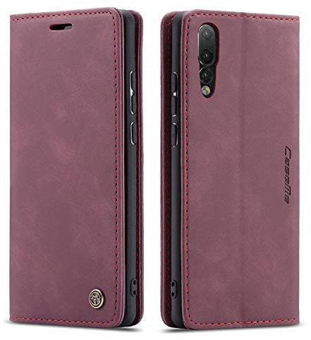 mvced Handyhülle Kompatibel mit Huawei P20 Pro,Premium Leder Flip Case Schutzhülle mit Standfunktion,Wein rot