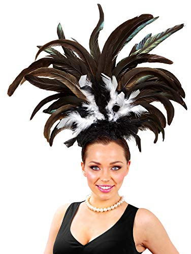 NET TOYS Wunderschöner Samba Feder Kopfschmuck - Weiß-Schwarz - Aufregendes Damen-Kostüm-Zubehör Rio Federschmuck Copacabana - EIN Blickfang für Fasching & Karneval