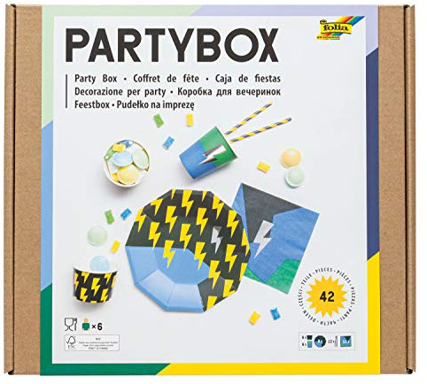 folia 45303 - Party - Box Boys, 42 Teile (für ca. 6 Personen), schöne Tischausstattung für Geburtstage, Feste und vielen weiteren Anlässen