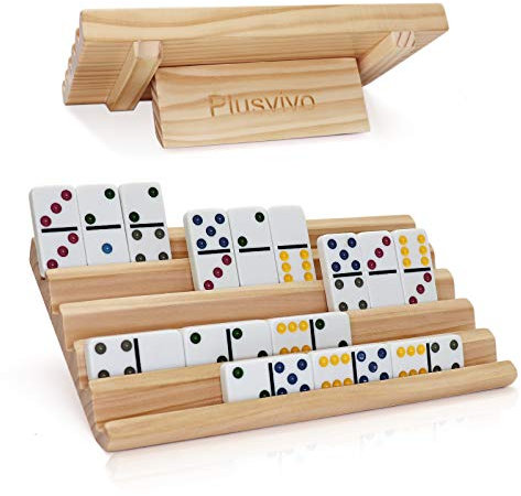 plusvivo Domino Rack Set di 2 vassoi in legno per domino, organizer per treni messicani e altri giochi di domino, 25 x 14 x 1 cm, domino non incluso