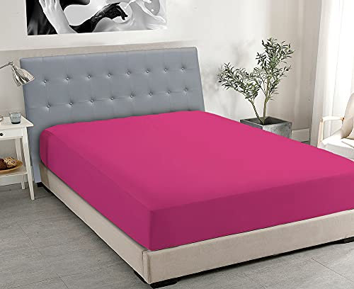 JENNY SESAL Lenzuolo sotto con angoli, in tinta unita, Letto Singolo, Matrimoniale, Piazza e Mezza - Vari Colori e Taglie (Fucsia, Matrimoniale)