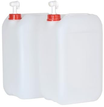 2 Garrafa con Grifo 25 litros Agua Camper Aceite contenedor Transparente Boca Ancha Ideal Agua Gasolina y químicos depósito Aire Acondicionado Camping Furgoneta Camper homologada ADR (2Garrafas)