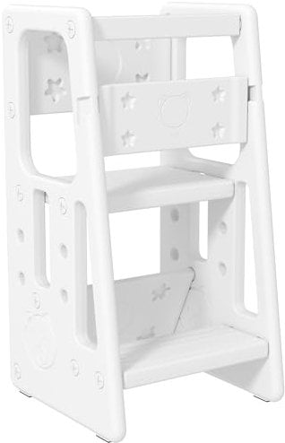 HOMCOM Scaletta per Bambini Torre Montessoriana Altezza Regolabile 3 Livelli, HDPE Inodore, 47x47x90cm, Bianco