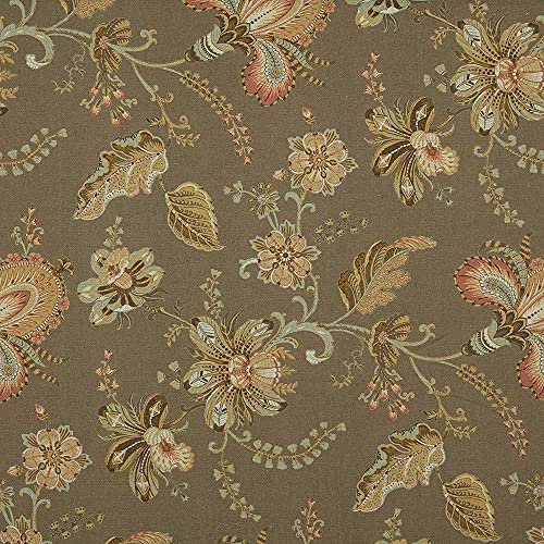 Meterware Leinenstoff digital bedruckt - Half Panama Leinen, Bio-Baumwolle, Öko-Tex Standard 100 - Breite 280 cm - Länge wählbar 50 in 50 cm | Floral Sam Cabanes - Braun, Rosa, Grün