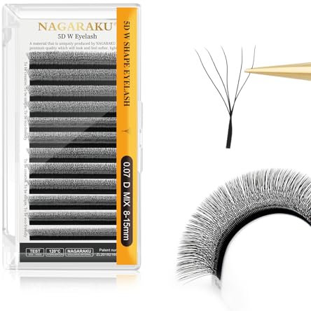 NAGARAKU 5D W Cils Préfait Bouquet Volume Russe Extension de Cils WW Naturel Cils Wispy Gagner du Temps Léger en Faux Cils Professionnel Premade Fan Eyelash Cluster Noir (0.07mm D Curl 8-15mm)