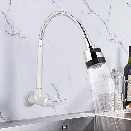 Grifo Cocina, Agujero Monomando Grifo Cocina Pared Acero Inoxidable, G1/2 pulgadas agua de tipo frío individual, 2 Modos grifo giratorio de montaje en pared de 360 °, Para la cocina doméstica