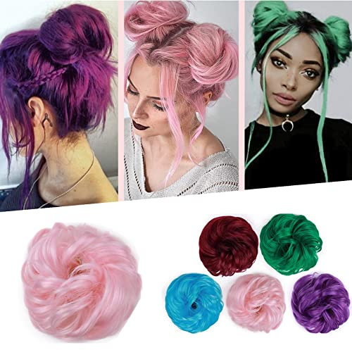 Silk-co Haarteil mit Gummiband, Dutt mit Haaren Gewellt Weich Dutt Haarteil mit Gummiband 35 g, Gelockt Haarverdickung Hair Extensions Messy Bun Hochsteckfrisuren Hellrosa
