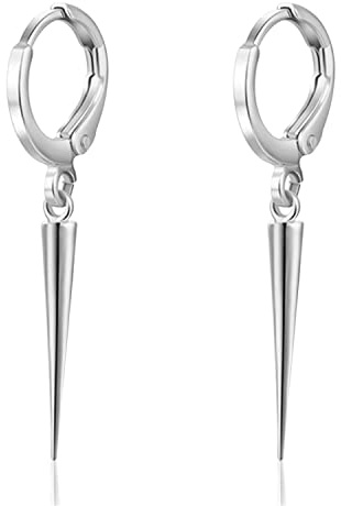 KVANU - Pendientes de aro minimalistas punk de plata hipoalergénicos con pinchos negros y pequeños conos geométricos triangulares colgantes para mujeres y hombres