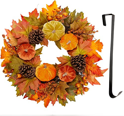 Kunstkranz Künstlich Türkranz, Ø 20/50.8CM Herbst Kranz Deko Wandkranz Groß Außen Dekokranz für Haustür, Hochzeit, Garten, Fenster, Outdoor