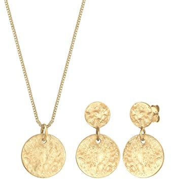 Elli Schmuckset Kette Ohrhänger Plättchen Vintage Coin 925 Silber