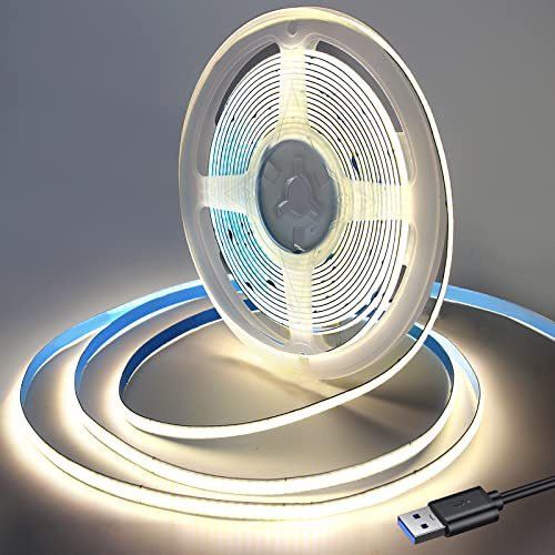 Yamlten USB 2m 5V COB LED Streifen,4000KMiddium Weiß,ip20 Nicht wasserdicht 320LEDs LED Strip,flexibles LED Band für TV Hintergrundbeleuchtung,Schrank,Schlafzimmer.(Stromversorgung schließt aus)