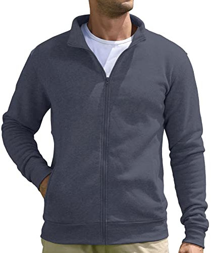 Halfword Giacca da uomo in pile con cerniera lampo casual giacca leggera a maniche lunghe, Grigio scuro, XXXL