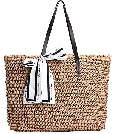 JELID Beach Bags For Women, summer straw bag, underarm shoulder bag, khaki,Over Shoulder Bags For Women