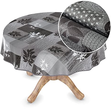 Wachstuchtischdecke Wachstuch Tischdecke abwaschbar Wachstischdecke Rechteck, rund, oval Premium Prägung Gartentischdecke Elegance Rund 120cm mit Saum Greta