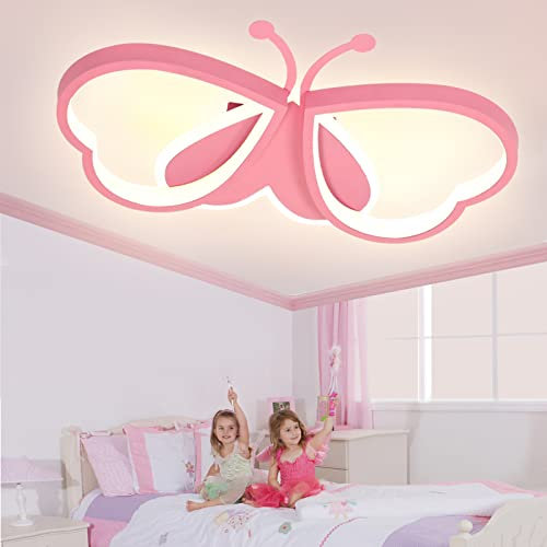 LUOLONG LED Kinder Deckenlampe Schmetterling Deckenlampe Dimmbar Acryl Deckenleuchte Kinderzimmer Kreative Deckenlampe Mädchenzimmer Schlafzimmer Cartoon Deckenleuchte-rosa 72cm