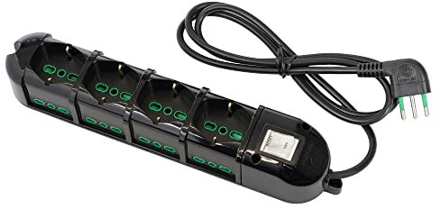 FANTON 481334-B Multipresa elettrica 12 posti con 4 prese universali e 8 prese bivalenti italiane laterali ciabatta spina piccola 10A colore nero