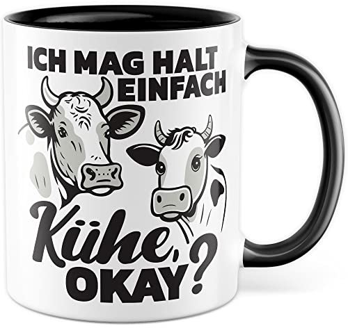 Tasse à café avec inscription humoristique en allemand « Ich mag halt einfach Witz » - Motif vache amusante - Pour animaux de l'agriculture - Blanc et noir