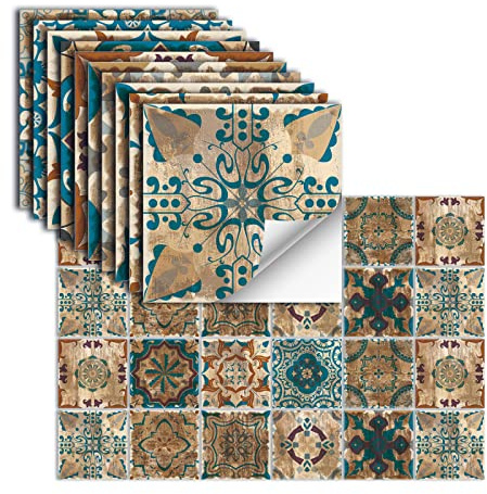 24 Piezas Azulejos Adhesivos Vinilo Autoadhesivo Pegatinas De Pared Impermeables Para Cocina Baño Azulejo Pared Chimenea Armario Pegatinas Decorativas,HZ-43,10x10cm