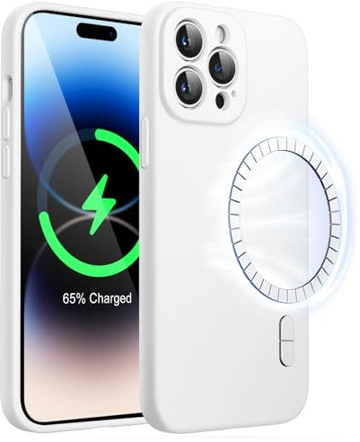 JETech Coque Silicone Magnétique pour iPhone 14 Pro 6,1 Pouces, Compatible avec MagSafe, Étui Housse au Protection Complète de l'Objectif de Caméra (Blanc)
