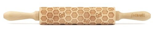 Folkroll Motiv-Teigrolle Bienenwaben, medium, 37 cm, Nudelholz, Prägerolle, Muster, Rolle, Buchenholz, 892974