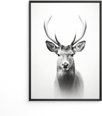 MJ-Graphics - Natur Poster mit Hirsch - schwarz weiß Bild | Wandbild Din A2 dickes Posterpapier - FineArt Kunstdruck ohne Bilderrahmen