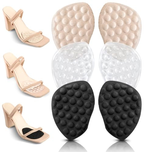 Ouligay 3 Paar Silikon Vorfußpolster,Wiederverwendbares Ballenpolster Vorfuß,Anti-Rutsch Waschbares Vorfußpolster Damen für Gelpolster Vorderfuß High Heels Schuhpads