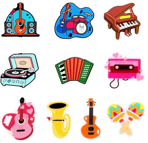 Ebristar Silikon-Fokal-Perlen, niedliches Musik-Thema, Fokusperlen für Stifte, Charaktere, Silikon-Charm-Perlen, Zubehör-Set für Perlenstifte, Schlüsselanhängerherstellung und Bastelarbeiten, 10 Stück