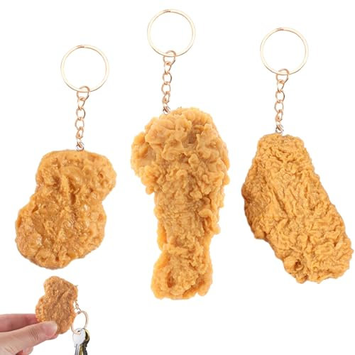 DALAETUS 3 Stücks Gebratenes Huhn Schlüsselanhänger Set, Frittierter Chickennugget Schlüsselanhänger für Koffer, Schultasche und Schlüssel, Individuell, Trendy, Lustiger Deko, Geschenke für Chefkoch