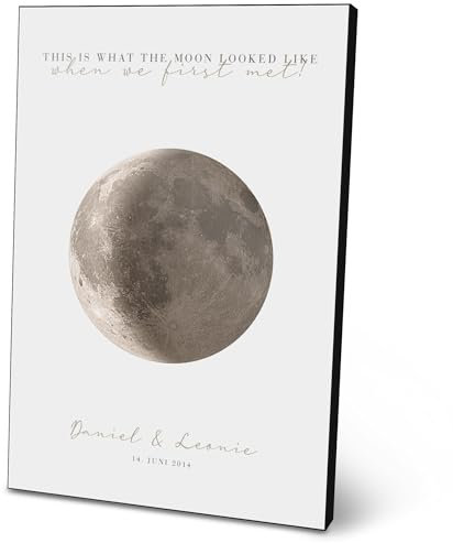 ARTFAVES® Personalisiertes Bild - Mond am Kennenlerntag - Geschenk für Paare, Valentinstag, Jahrestag, Kennenlerndatum als Poster 21 x 30/30 x 40 cm ohne/mit Rahmen oder als Holzbild