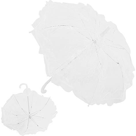 Zerodis Spitze Hochzeit Regenschirm Sonnenschirm für Fotografie Requisiten, eleganter weißer Mini Braut Spitze Regenschirm, langlebiger Metallständer, romantisches und exquisites Zubehör